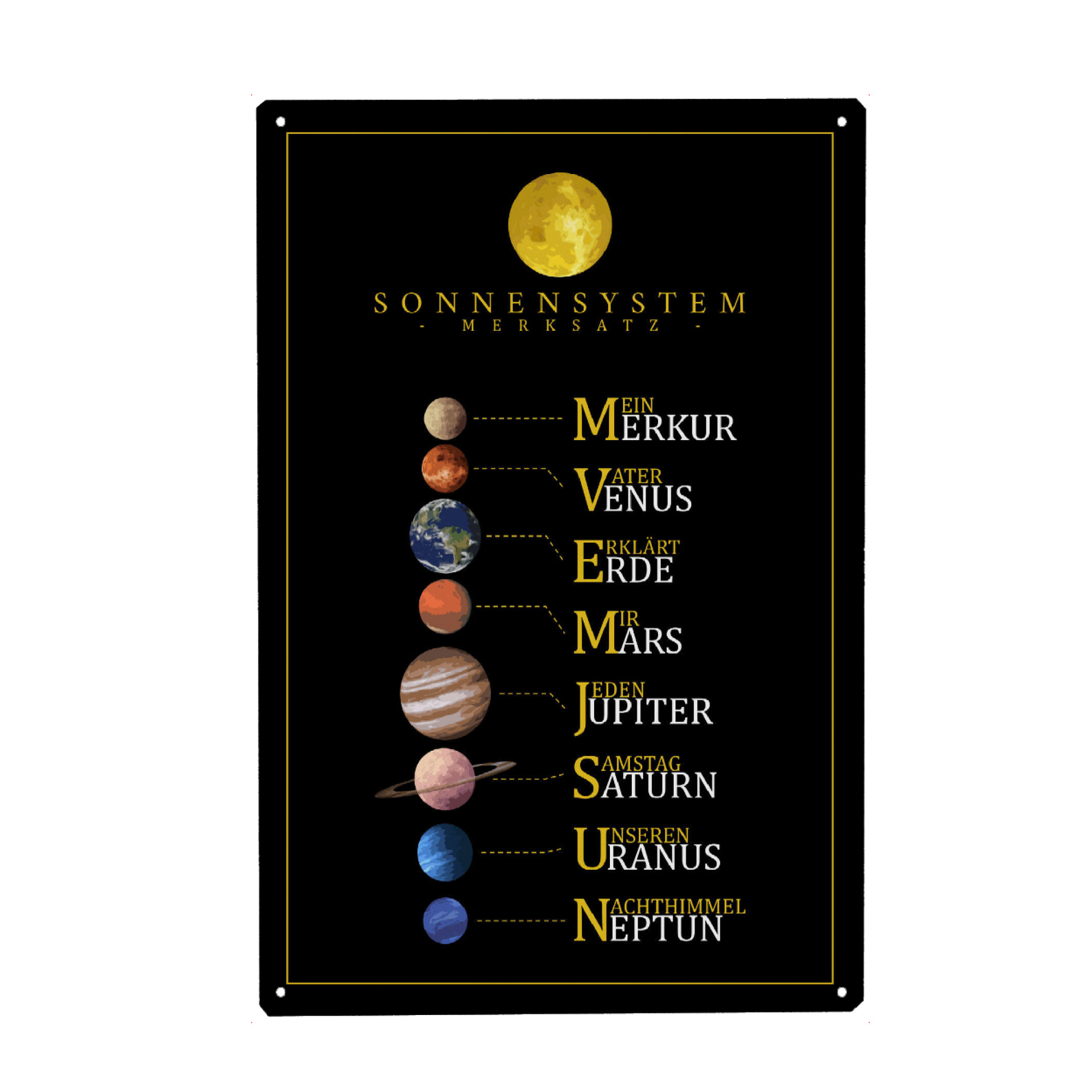 Metall Poster "Unser Sonnensystem - Merksatz" artboxONE - Lehrersprüche,Galaxy