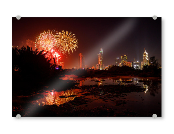 Acrylglasbild "Saigon mit Feuerwerk" artboxONE - Architektur,Reise / Asien