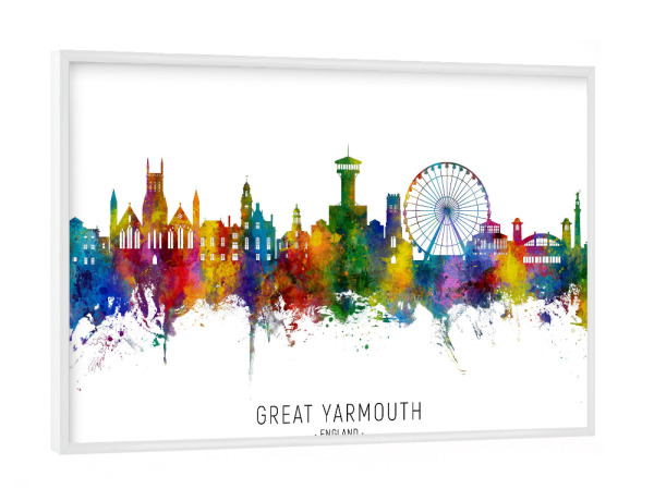 Poster mit weißem Rahmen "Great Yarmouth Skyline TXT" artboxONE - Städte