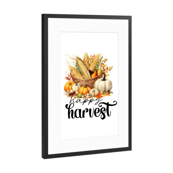 Poster mit Rahmen Schwarz (Metallic) "Glückliche Ernte" artboxONE - Floral,Essen & Trinken,Fashion,Buchstaben,Festivals