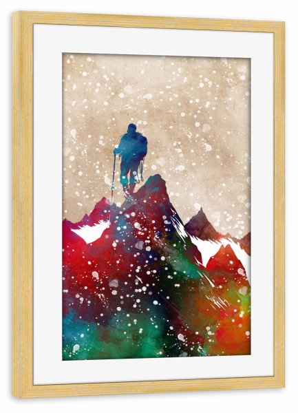 Poster mit Rahmen kiefer "Bergsport Kunst B" artboxONE - Sport,Sport / Motivation - Berg,Sport,Bergsteiger,Klettern,Bergsteiger,Schneit,Grafik