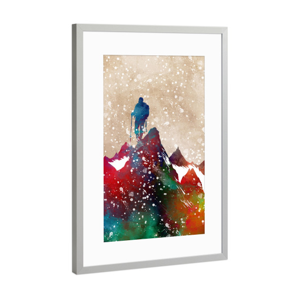 Poster mit Rahmen Silber "Bergsport Kunst B" artboxONE - Sport,Sport / Motivation - Berg,Sport,Bergsteiger,Klettern,Bergsteiger,Schneit,Grafik