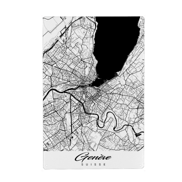 Holzbild "Genf als Stadtplan" artboxONE - Städte,Schwarzweiß,Kartografie