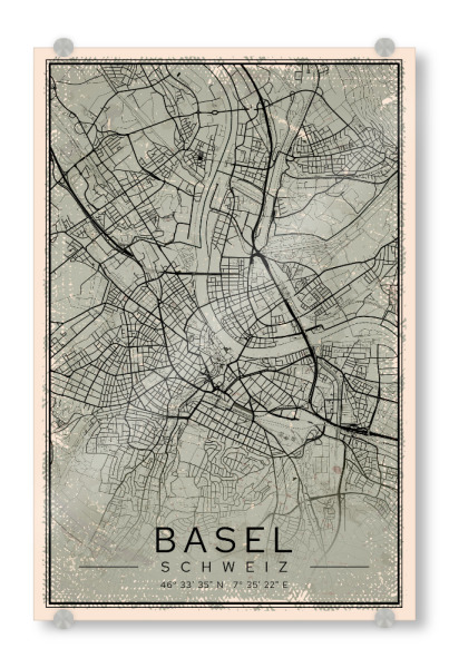 Acrylglasbild "Retro Basler City Map" artboxONE - Städte,Kartografie