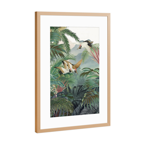 Poster mit Rahmen Kupfer "Saruskranich im Wald" artboxONE - Natur,Floral,Tiere,Liebe