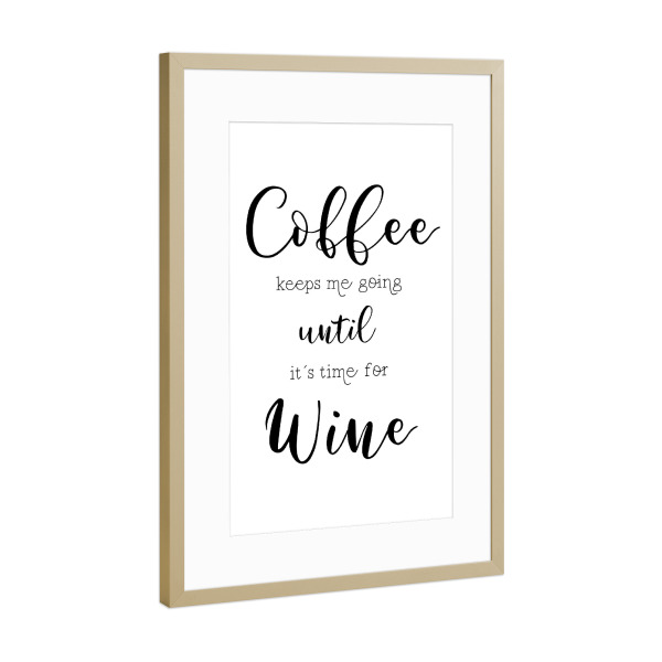 Poster mit Rahmen Gold "Kaffee hält mich am Laufen" artboxONE - Typografie,Essen & Trinken,Für Mama,Lustig