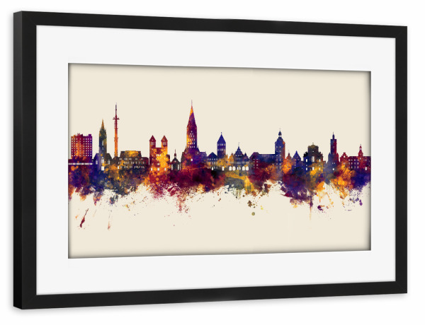 Poster mit Rahmen schwarz "Paderborn Skyline Herbst" artboxONE - Städte