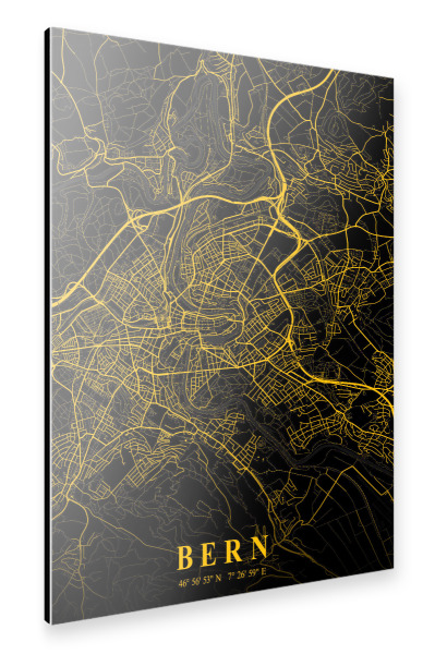Alu-Dibond "Bern Karte Schwarz Orange" 30x20 cm artboxONE