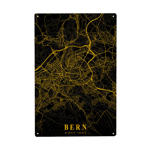 Holzbild "Bern Karte Schwarz Orange" artboxONE - Städte