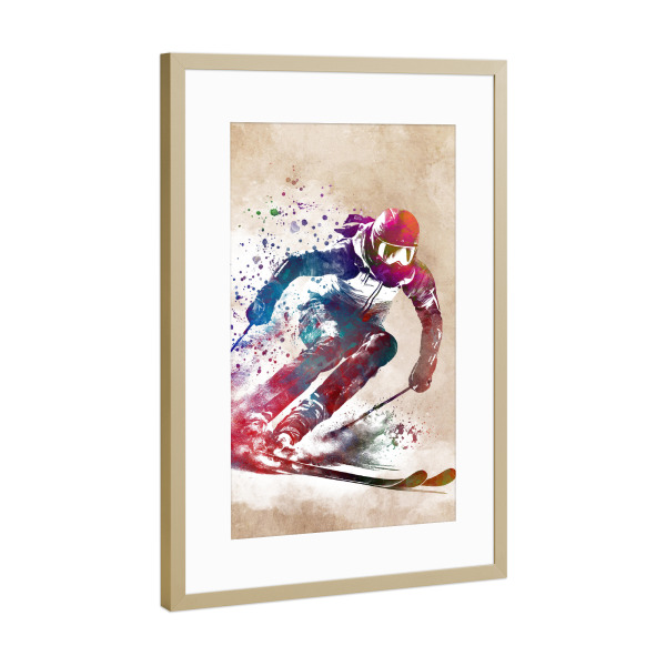 Poster mit Rahmen Gold "Skisport Kunst B" artboxONE - Sport - Ski,Skifahren,Alpinski,Wintersport,Sport,Grafik,Sport