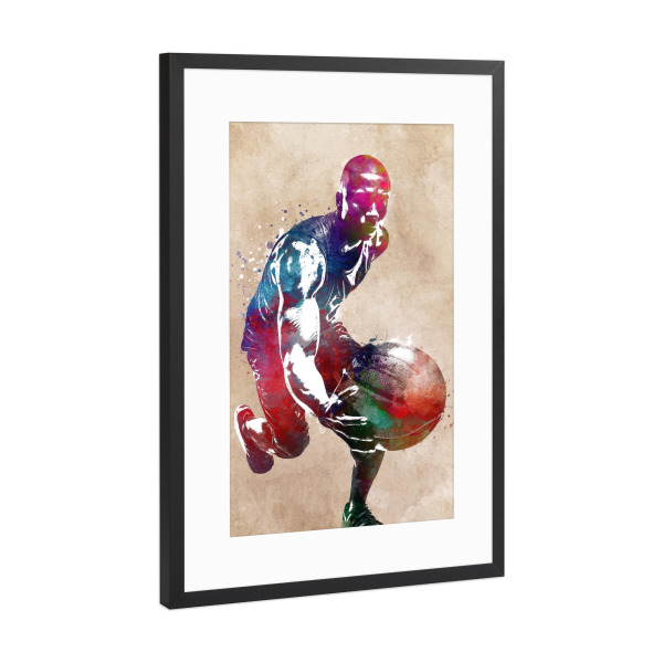 Poster mit Rahmen Schwarz (Metallic) "Basketballspieler Sportkunst B" artboxONE - Sport,Sport / Motivation - Korb,Basketball,Sport,Spieler,Spiel