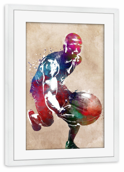 Poster mit Rahmen weiß "Basketballspieler Sportkunst B" artboxONE - Sport,Sport / Motivation - Korb,Basketball,Sport,Spieler,Spiel