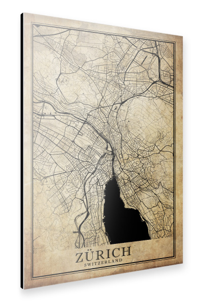 Alu-Dibond "Zürich Vintage Stadtplan beige" 30x20 cm artboxONE