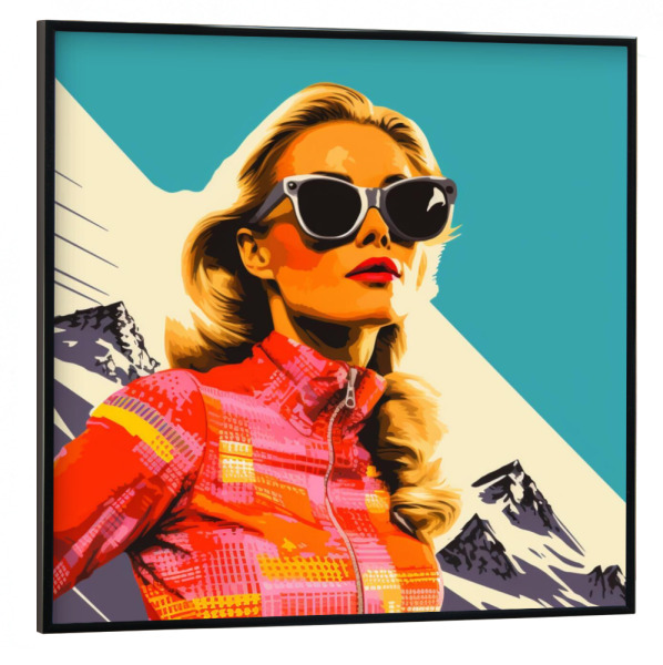 Poster mit schwarzem Rahmen 30x30 cm "RETRO SKI FASHION" artboxONE - Natur,Reise,Menschen,Sport - Fashion,Ski,Retro,Woman,Skiing,Skifahren