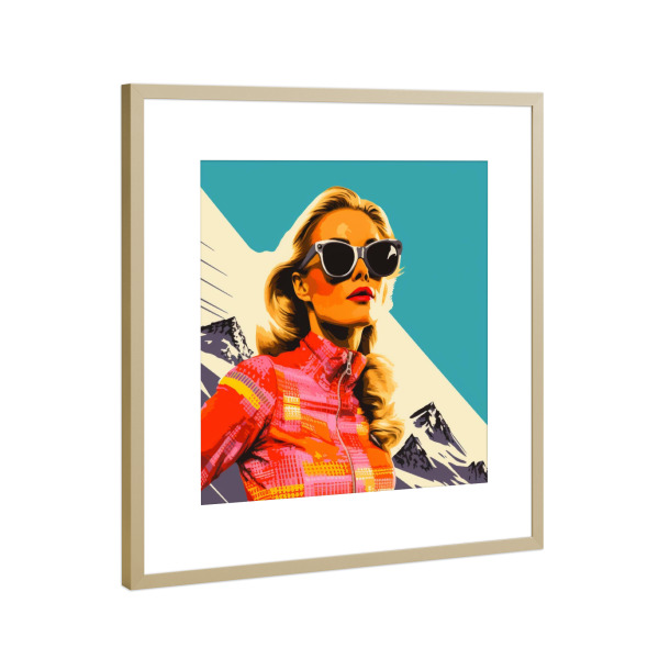 Poster mit Rahmen Gold "RETRO SKI FASHION" artboxONE - Natur,Reise,Menschen,Sport - Fashion,Ski,Retro,Woman,Skiing,Skifahren