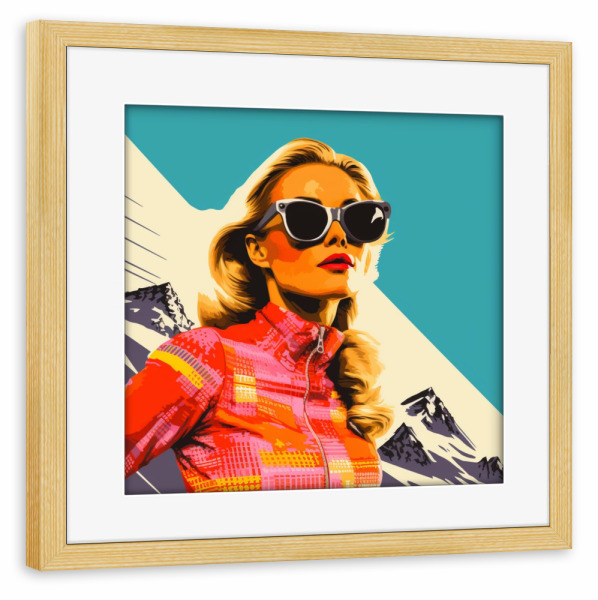 Poster mit Rahmen kiefer "RETRO SKI FASHION" artboxONE - Natur,Reise,Menschen,Sport - Fashion,Ski,Retro,Woman,Skiing,Skifahren