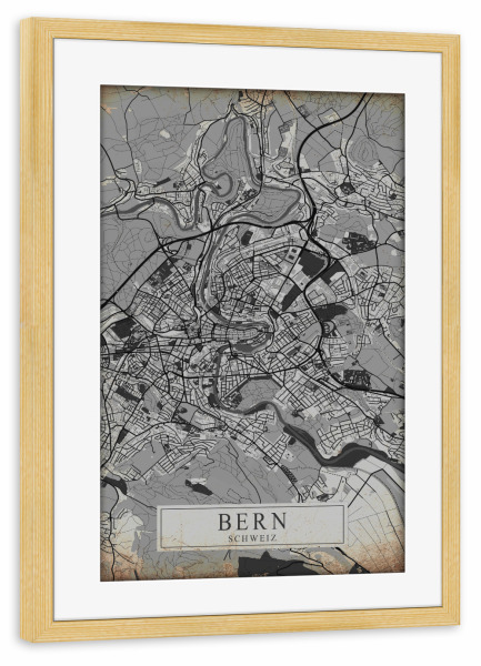 Poster mit Rahmen kiefer "Retro Stadtplan Bern" artboxONE - Städte