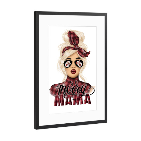Poster mit Rahmen Schwarz (Metallic) "Blonde fröhliche Mama" artboxONE - Fashion,Weihnachten,Buchstaben,Für Mama,Festivals