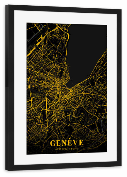 Poster mit Rahmen schwarz "Citymap Genf" artboxONE - Städte,Kartografie