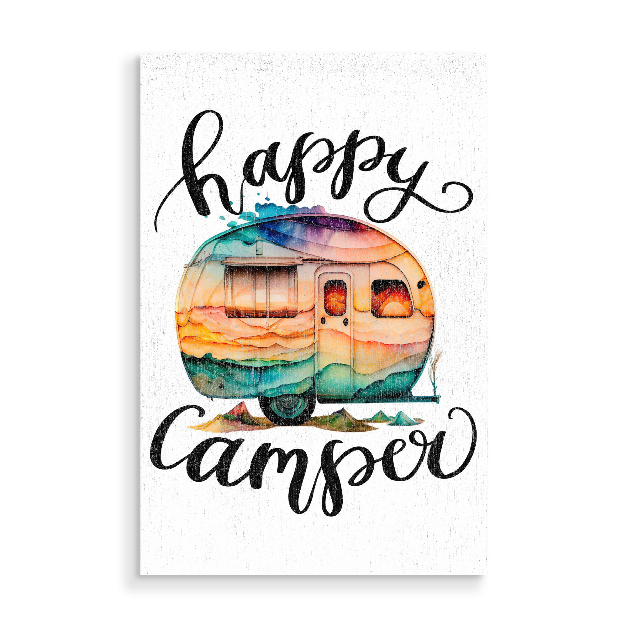 Holzbild "Glückliche Camper-Kunst" artboxONE - Automobile,Buchstaben,Für Mama,Für Papa,Festivals