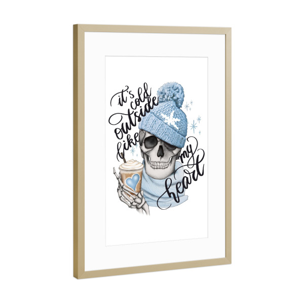 Poster mit Rahmen Gold "Draußen ist es kalt wie im Herzen" artboxONE - Weihnachten,Buchstaben,Festivals,Lustig