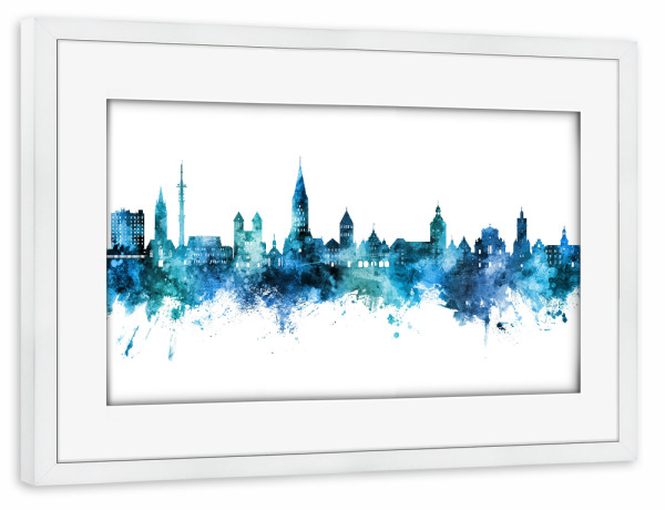 Poster mit Rahmen weiß "Paderborn Deutschland Skyline Blau" artboxONE - Städte