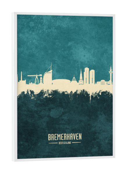 Poster mit weißem Rahmen "Bremerhaven Skyline Türkis" artboxONE - Städte
