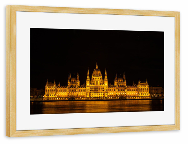 Poster mit Rahmen kiefer "Parlament bei Nacht" artboxONE - Reise,Architektur,Städte / Budapest - Budapest,Parlament,Ungarn,Donau,Buda,Pest