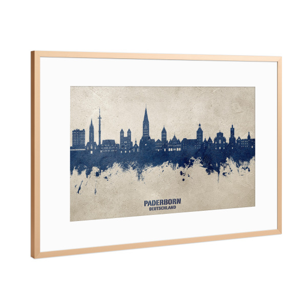 Poster mit Rahmen Kupfer "Paderborn Skyline PaintBlue" artboxONE - Städte
