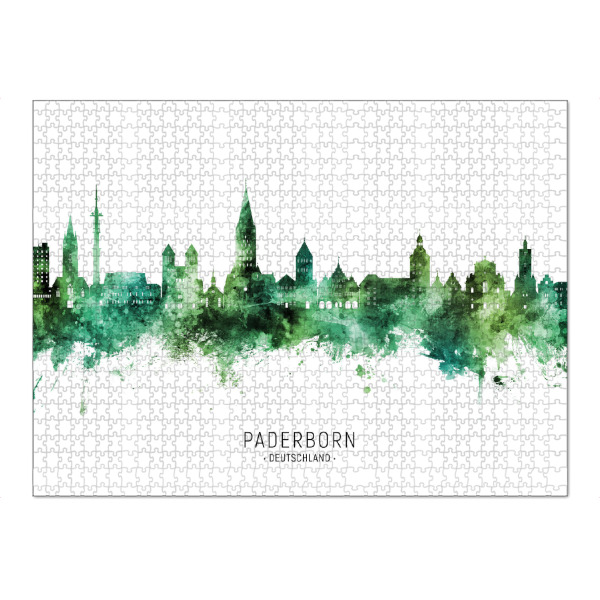 Puzzle Ravensburger "Paderborn Skyline Grüner Name" artboxONE - Städte - Paderborn,Deutschland,Deutschlandskyline,Stadtbild,Stadtbild,Aquarell,Malerei