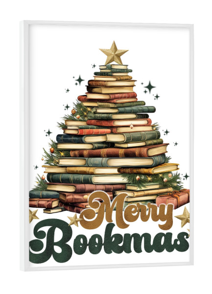 Poster mit weißem Rahmen "Fröhliche Bücher im Retro-Stil" artboxONE - Abstrakt,Weihnachten,Buchstaben,Festivals