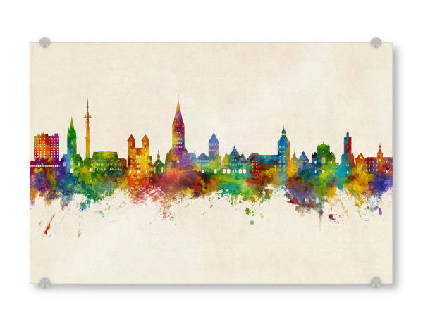 Acrylglasbild "Paderborn Skyline Urban" artboxONE - Städte - Paderborn,Deutschland,Deutschlandskyline,Stadtbild,Stadtbild,Aquarell,Malerei