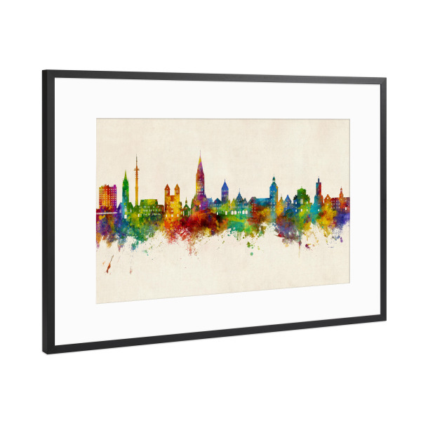 Poster mit Rahmen Schwarz (Metallic) "Paderborn Skyline Urban" artboxONE - Städte