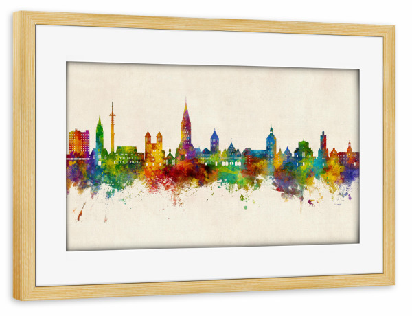 Poster mit Rahmen kiefer "Paderborn Skyline Urban" artboxONE - Städte - Paderborn,Deutschland,Deutschlandskyline,Stadtbild,Stadtbild,Aquarell,Malerei