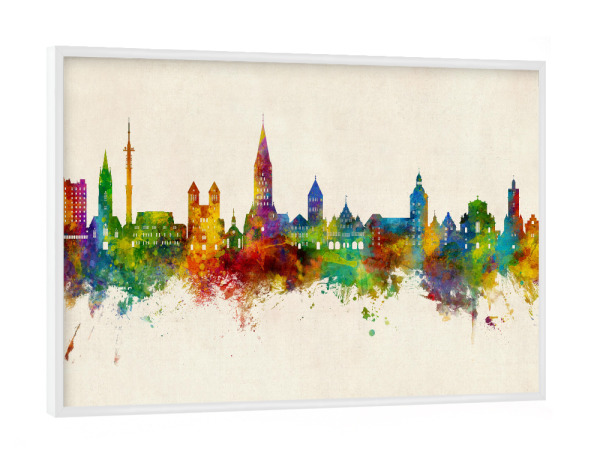 Poster mit weißem Rahmen "Paderborn Skyline Urban" artboxONE - Städte - Paderborn,Deutschland,Deutschlandskyline,Stadtbild,Stadtbild,Aquarell,Malerei