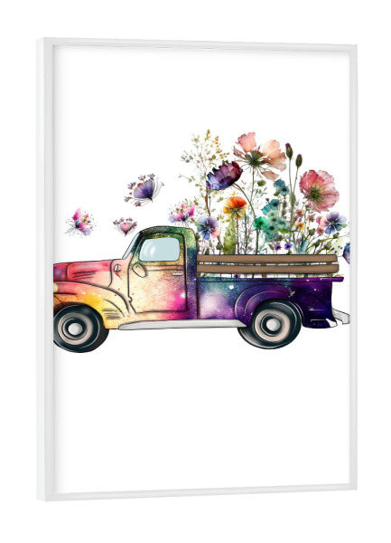 Poster mit weißem Rahmen "Wildblumen-Truck" artboxONE - Automobile,Fashion,Festivals,Lustig