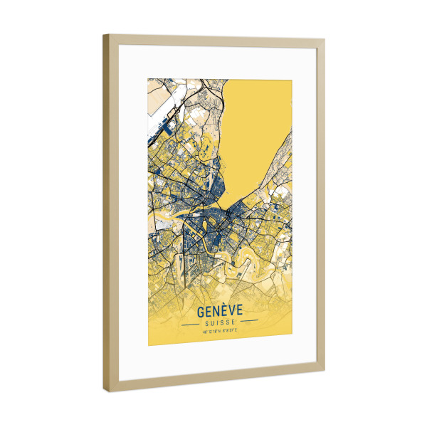 Poster mit Rahmen Gold "Stadt Genève City Map" artboxONE - Städte,Kartografie