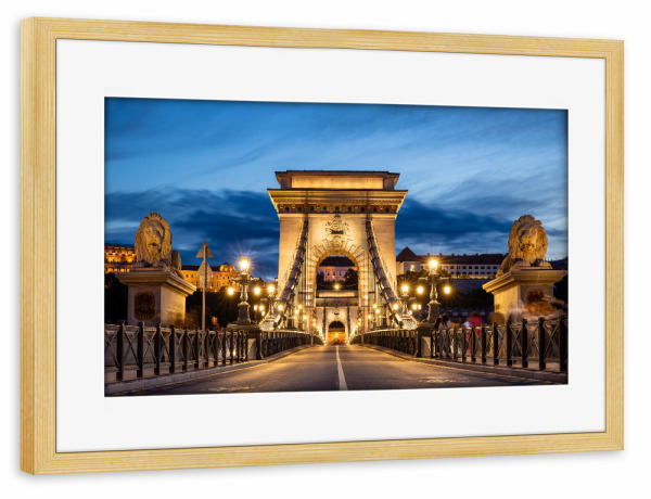 Poster mit Rahmen kiefer "Kettenbrücke in Budapest" artboxONE - Reise,Architektur,Städte / Budapest