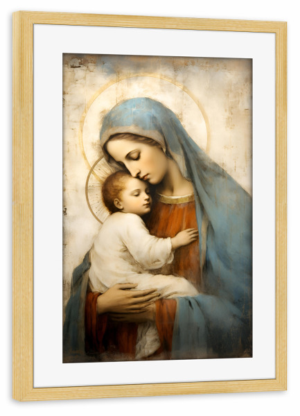Poster mit Rahmen kiefer "Jungfrau Maria mit Kind" artboxONE - Abstrakt,Menschen,Liebe