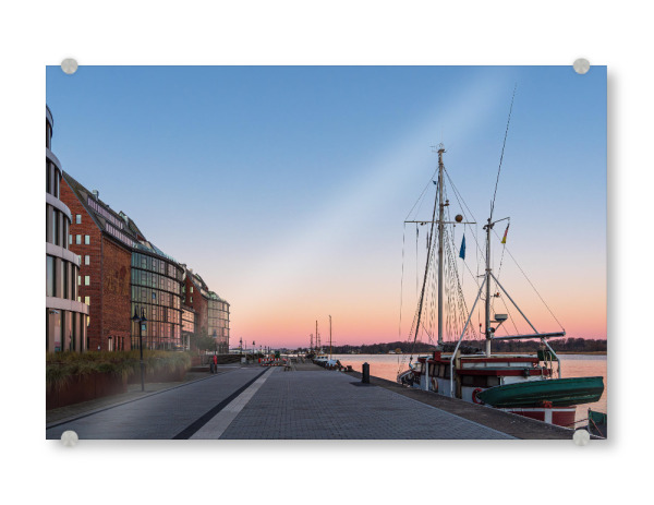 Acrylglasbild "Morgens am Stadhafen Rostock" artboxONE - Natur,Reise,Architektur