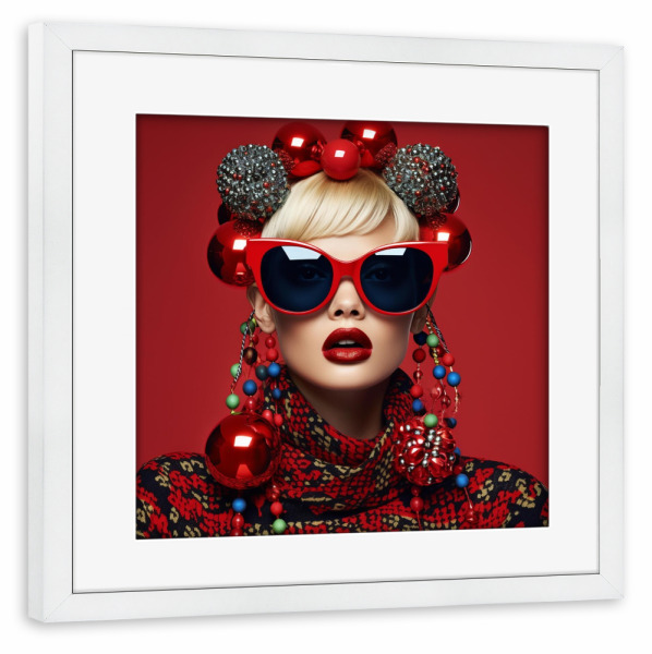 Poster mit Rahmen weiß "STYLISH CHRISTMAS WOMAN" artboxONE - Fashion,Weihnachten,Festivals - Xmas,Weihnachten,Rot,Gold,Merry christmas,Christmas