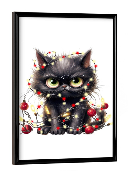 Poster mit schwarzem Rahmen "Schwarze Weihnachtskatze" artboxONE - Tiere,Fashion,Weihnachten,Lustig