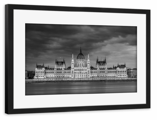 Poster mit Rahmen schwarz "Parlament der Ungarn" artboxONE - Reise,Architektur,Städte / Budapest - Budapest,Ungarn,Parlament,Donau,Buda,Pest