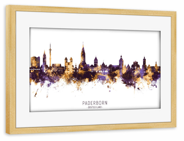Poster mit Rahmen kiefer "Paderborn Skyline PurpleGold" artboxONE - Städte