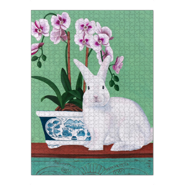 Puzzle Ravensburger "Kaninchen und Orchidee" artboxONE - Floral,Tiere - Kaninchendruck,Kaninchen,Hase,Hasenkunst,Orchidee,Naive kunst