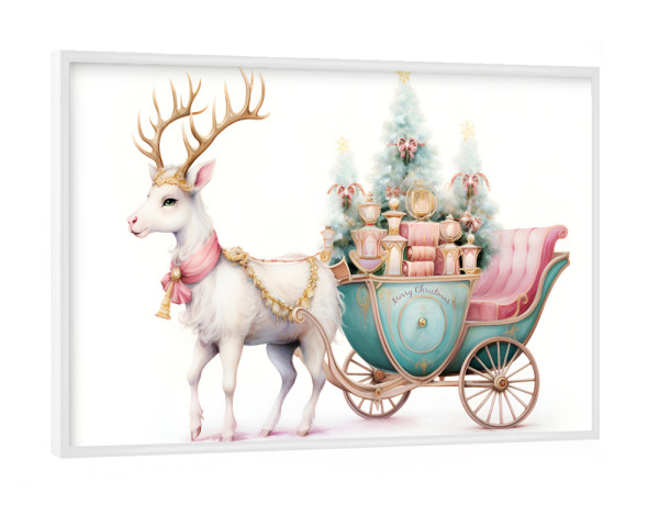 Poster mit weißem Rahmen "Pastell Christmas Deer" artboxONE - Typografie,Tiere,Weihnachten