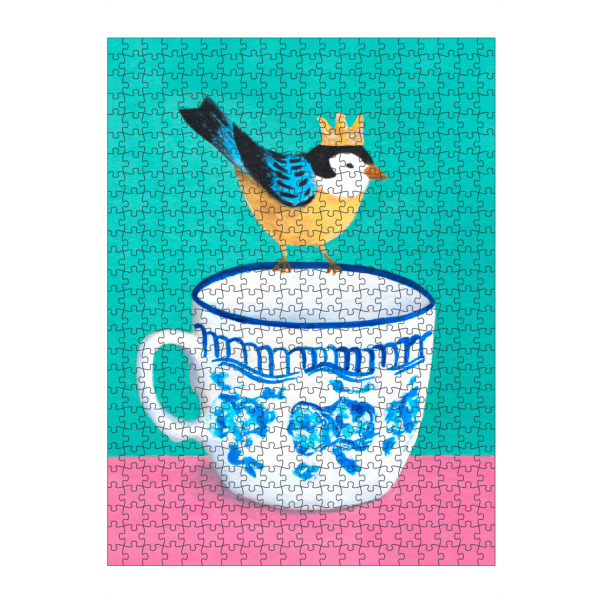 artboxONE Puzzle "Königlicher Vogel auf Teetasse" artboxONE - Tiere - Vogeldruck,Vogel,Süßer druck,Naiver druck,Naive kunst,Teetasse