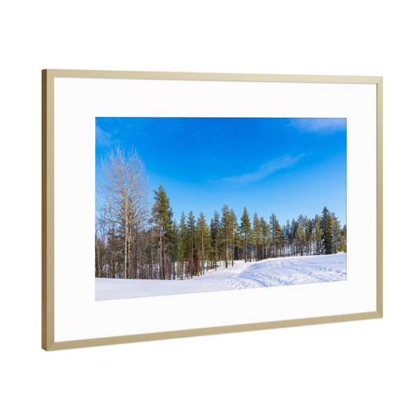 Poster mit Rahmen Gold "Piste, Schnee, Wald, Wolken" artboxONE - Natur,Reise,Reise / Länder