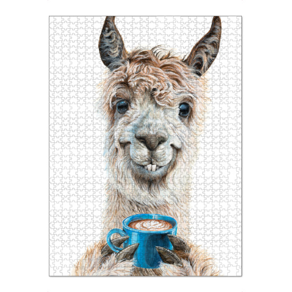 Puzzle Ravensburger "Lama Latte" artboxONE - Tiere,Essen & Trinken,Lustig - Tiere,Lama,Humor,Lustig,Getränke,Kaffee,Tier - Bild tiere