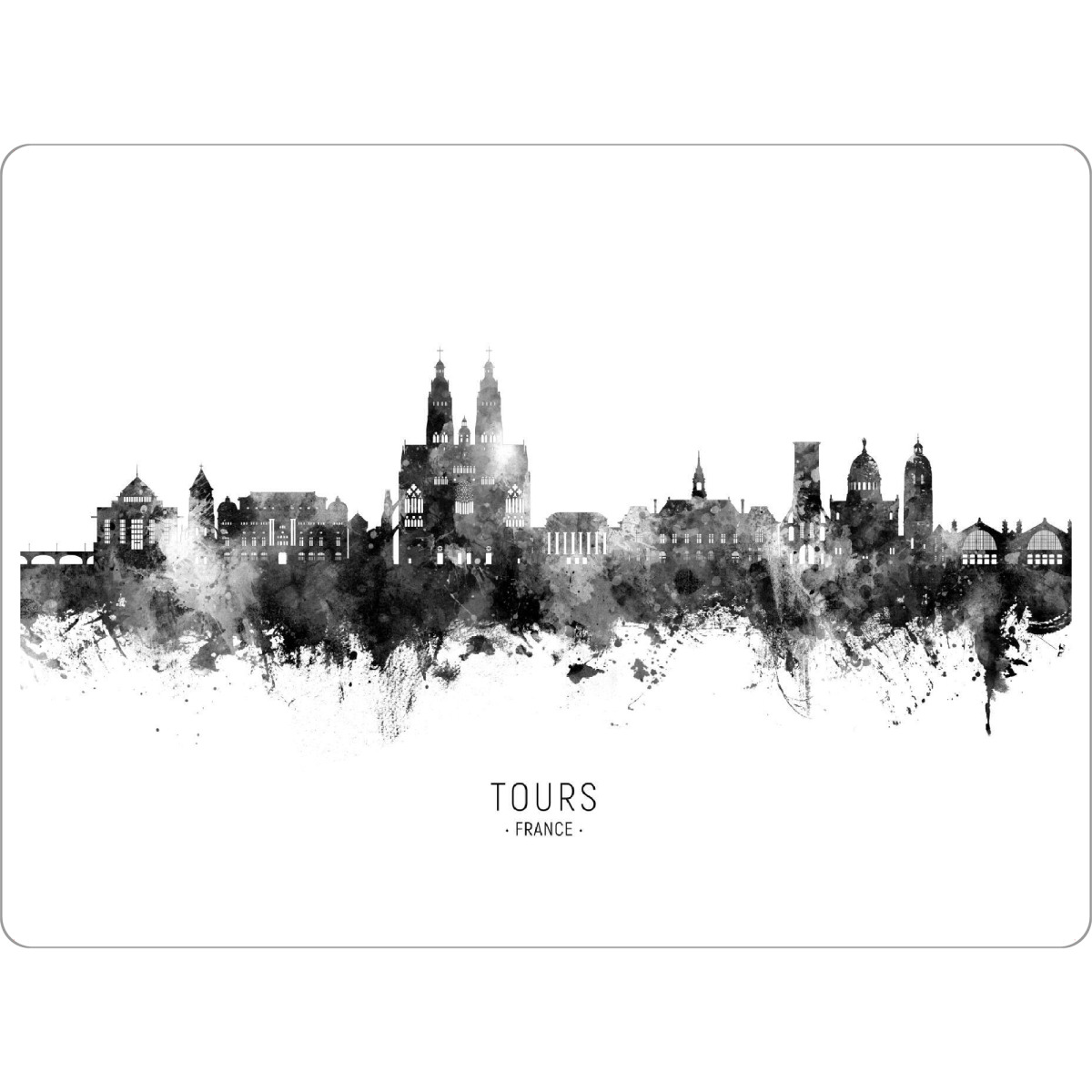 Tischset "Tours France Skyline BW Text" artboxONE - Städte,Schwarzweiß - Touren,Frankreich,Skyline,Stadtbild,Stadtbild,Aquarell,Malerei